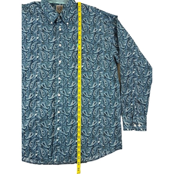 Cinch Country Blue Paisley Button Down Long Sleeve‎ Men Shirt Sz L - Picture 2 of 6